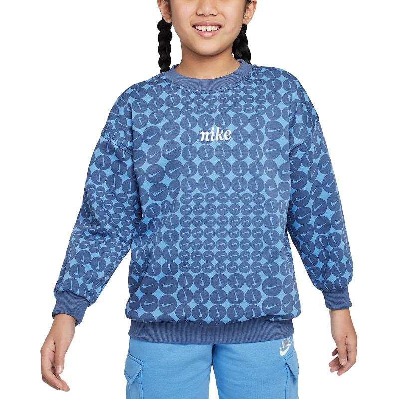 Nike Nike Sweatshirt Sportswear Club Fleece Lined Crew Neck Sports Comfortable Soft Fen Blue/White Teenagers