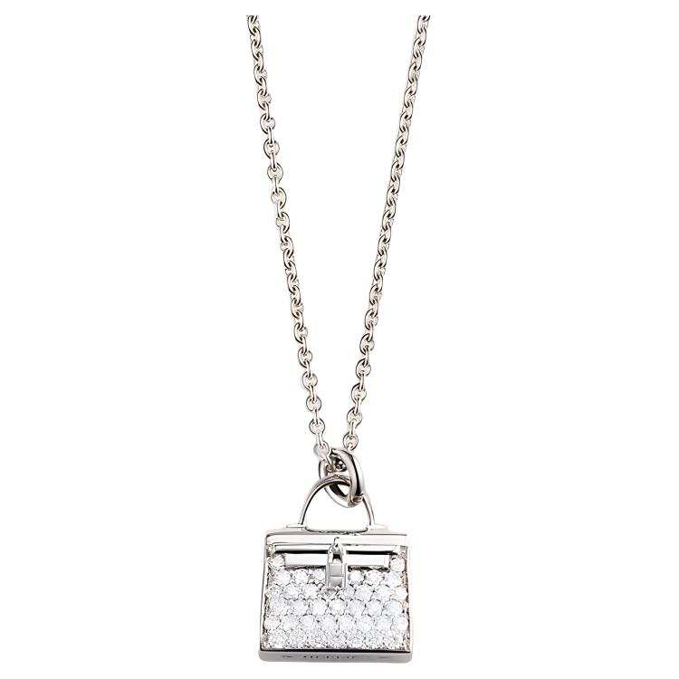 HERMES Amulettes Kelly Diamond 18K White Gold Necklaces Unisex
