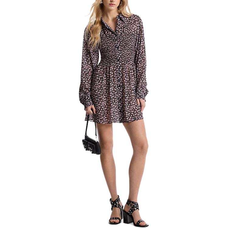 MICHAEL KORS Floral Print Georgette Smocked Shirtdress