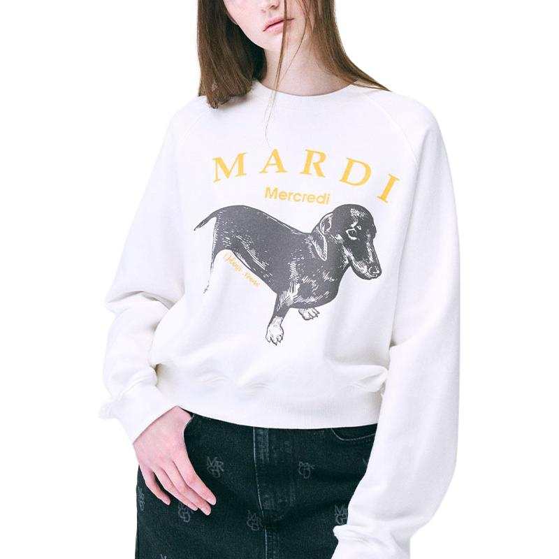 MARDI MERCREDI Dachshund Puppy FW24 SWEATSHIRT RAGLAN DDANJI_WHITE TANGERINE Sweatshirt Korean Style Women's