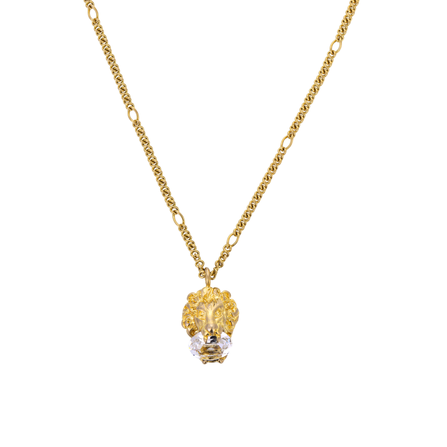 GUCCI Crystal Metal Necklaces Women's Gold