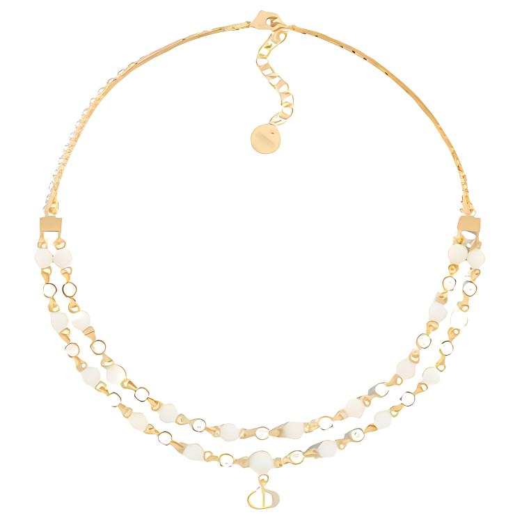 DIOR Metal Resin Crystal Necklaces Women's Gold