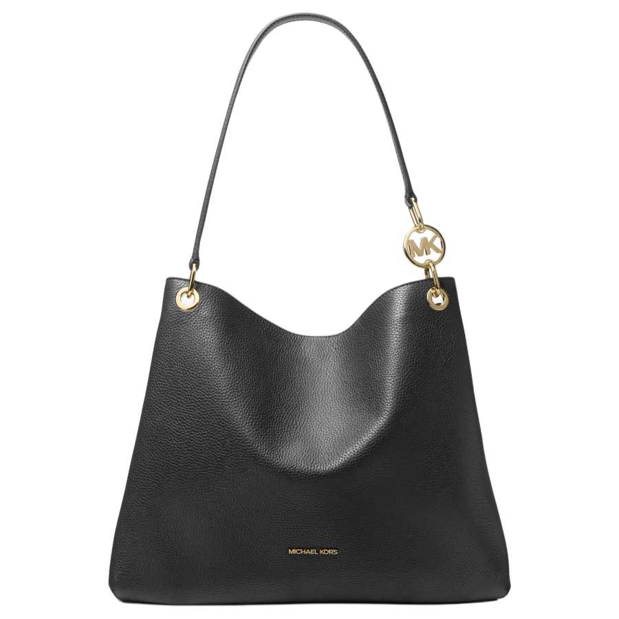 MICHAEL KORS Christina Cow Leather With Artificial Leather Handbag, Shoulder Bag Large Women's Black Solid Color
