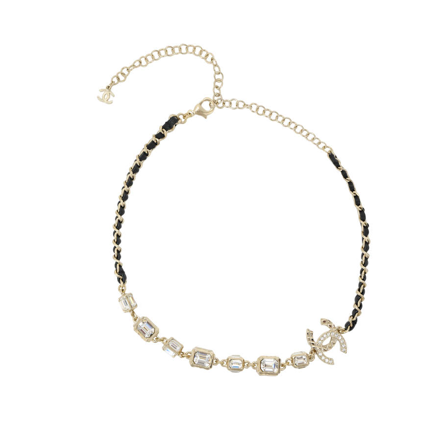 CHANEL Double C Rhinestone Necklaces Women's Gold