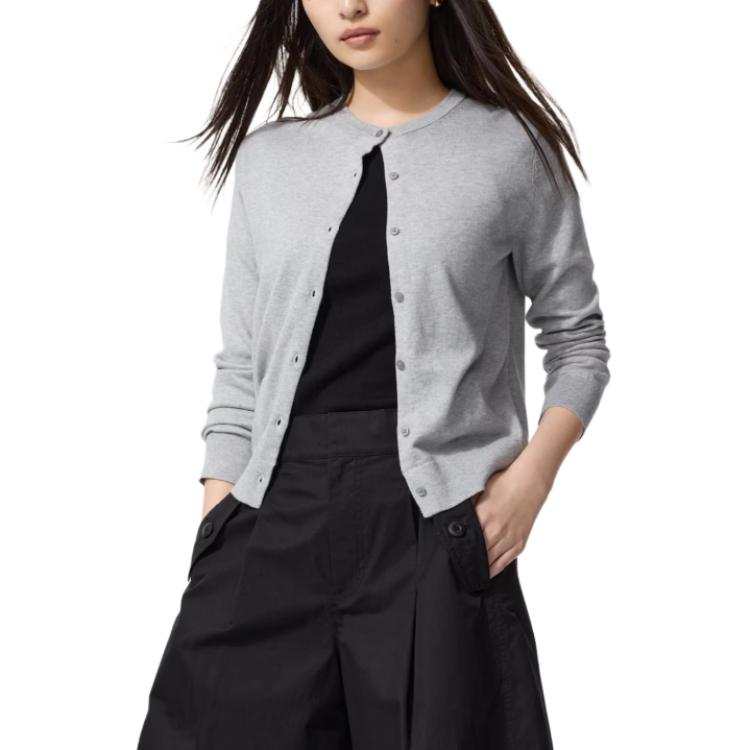 UNIQLO Knitwear Women's Gray Crew Neck Moderate