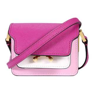 MARNI Trunk Calfskin Shoulder Bag, Crossbody Bag Mini Women's Peach Pink & White