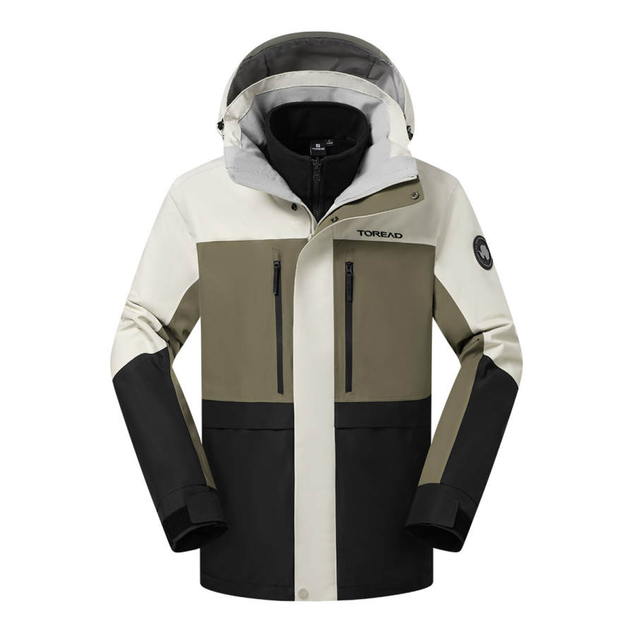 TOREAD Waterproof, Windproof, Thermal, Anti Static Windbreaker Jacket Men's Polar White \ Pomelo Wood Green \ Black