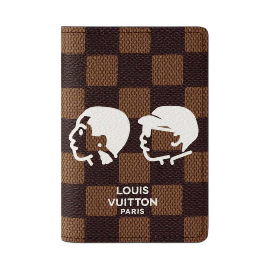 LOUIS VUITTON X Nigo Collaboration Damier Phriendship Coated Canvas Artificial Leather Card Holder, Wallet Men's Brown