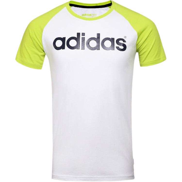 Adidas Neo T Shirts Men's White/Green Crew Neck Moderate