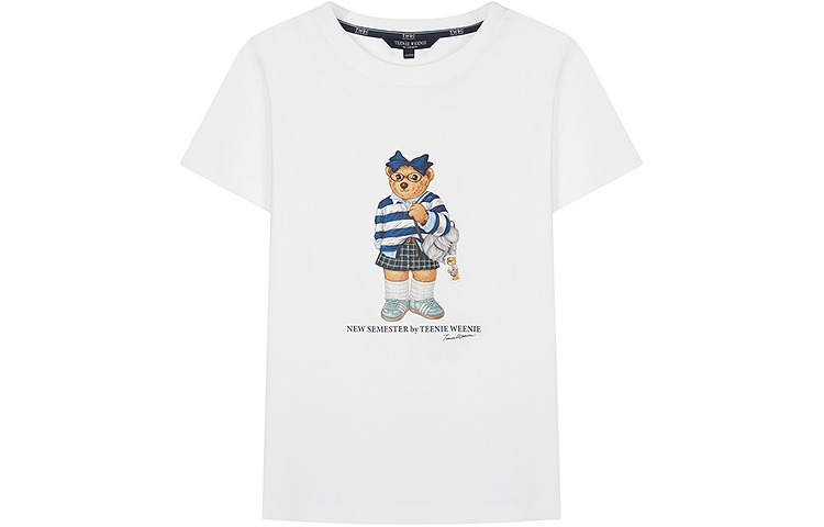 Teenie Weenie T Shirts Women's White Crew Neck Moderate Straight Fit
