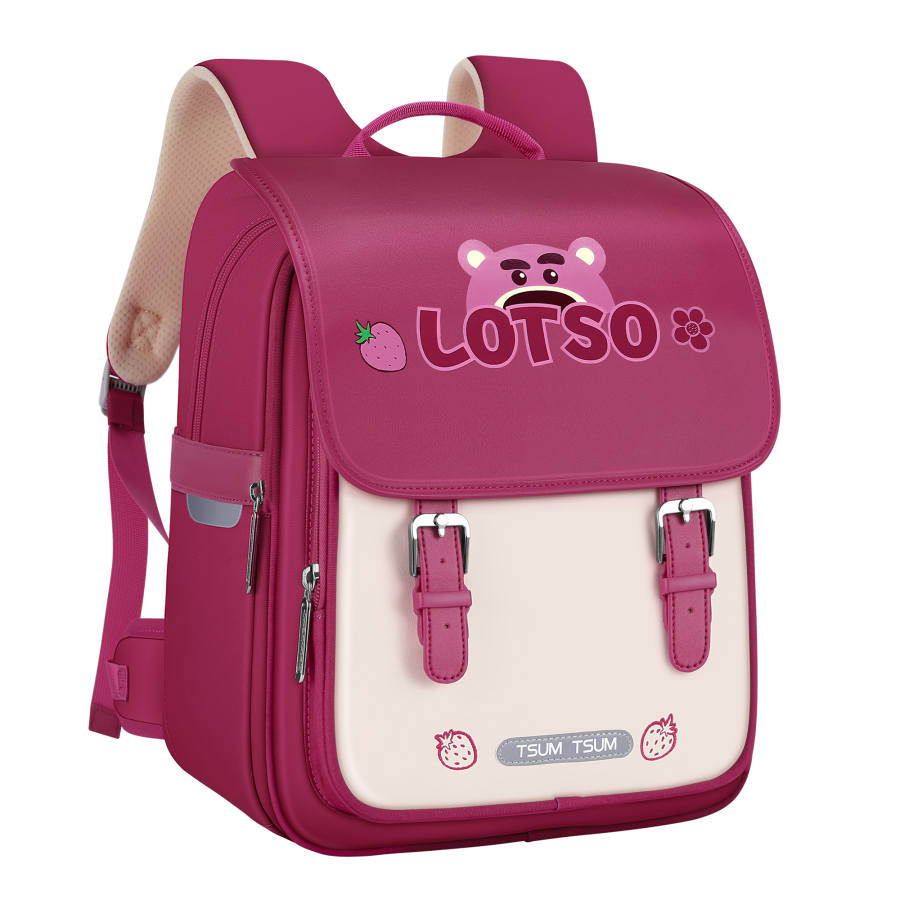 Disney Strawberry Bear Series Oxford Patchwork PU Student Bag Regular Women's Rose Red