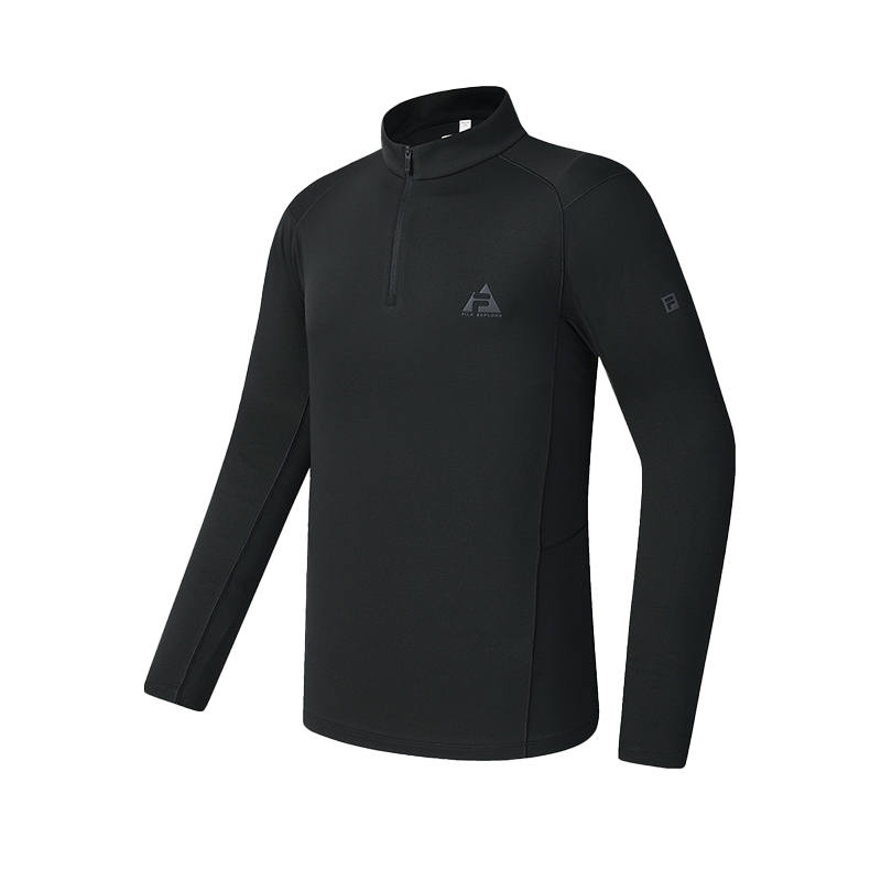 FILA Explorer T Shirts Men's Pitch Black Stand Collar Moderate Straight Fit