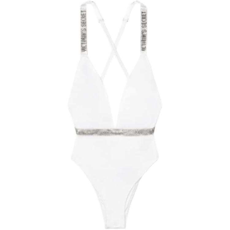Victoria's Secret Shine Plunge One Piece Swimsuit/White One piece Swimsuit Women's White