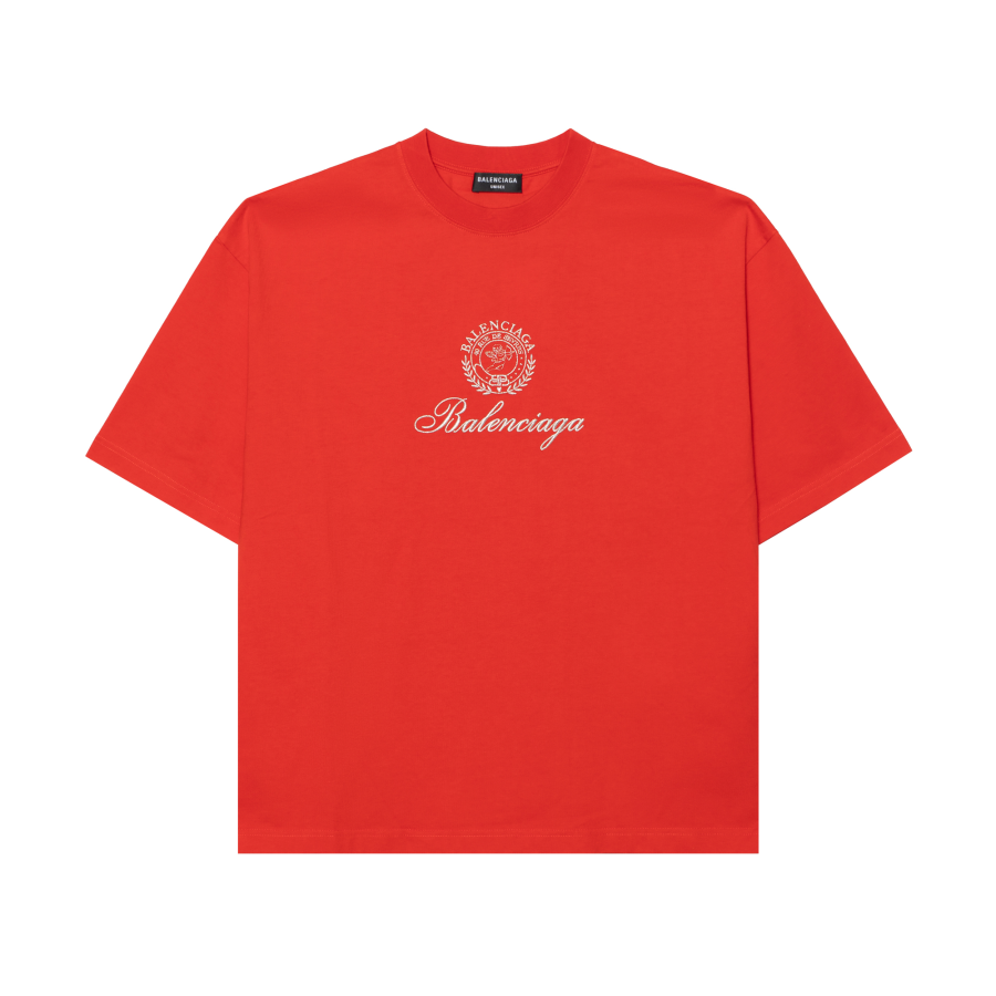 Balenciaga Logo Emblem Round Neck Pullover Short Sleeved FW22 T Shirt Loose Fit Men's Red
