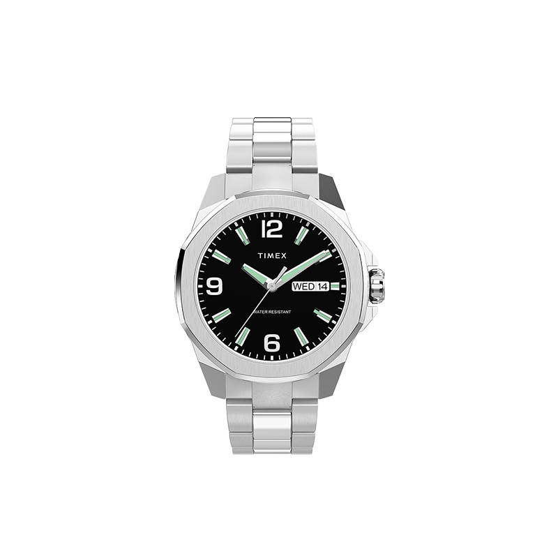 TIMEX MAIN STREET Wrist Watches Quartz Movement Stainless Steel Strap 46mm Black Dial Men's Watches