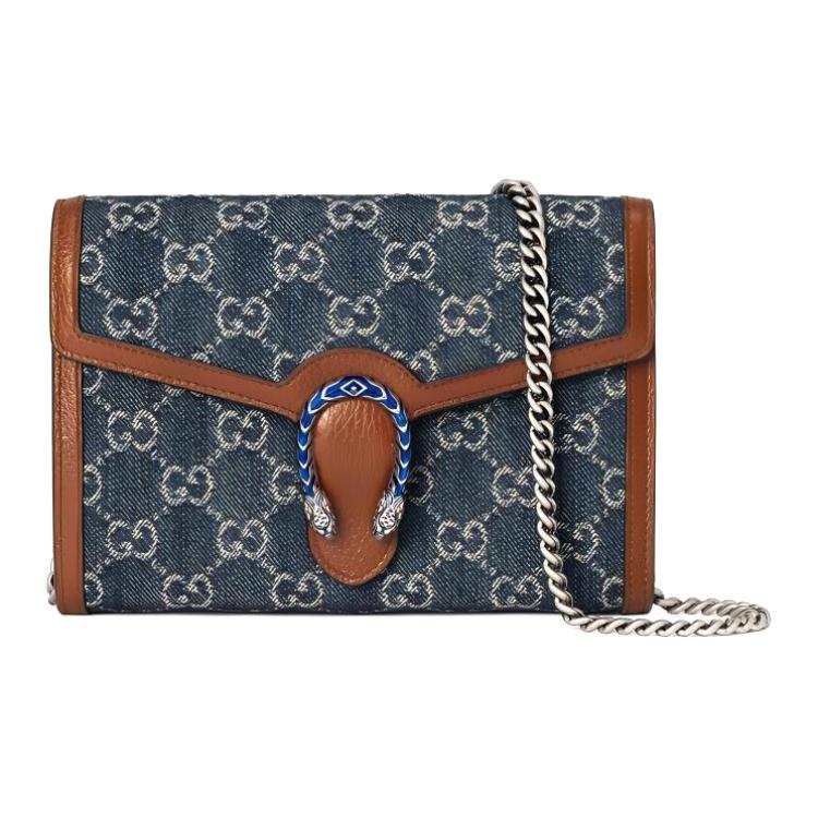 GUCCI Dionysus Denim With Leather Wallet, Shoulder Bag, Crossbody Bag Mini Women's Gray Blue/Brown