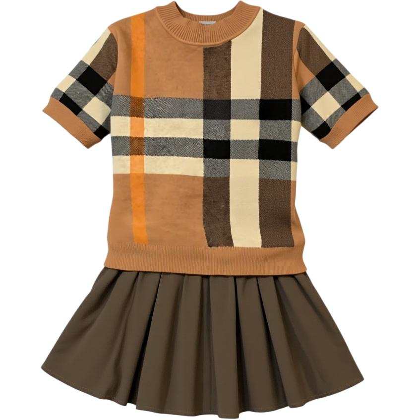 Cosyism Two Piece Skirt Sets Women's Crew Neck Moderate Short