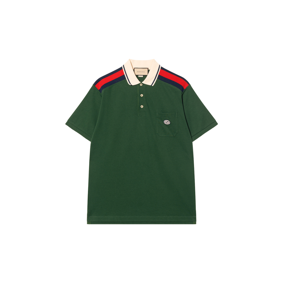 GUCCI Polo Shirts Men's Green Polo Collar Thin