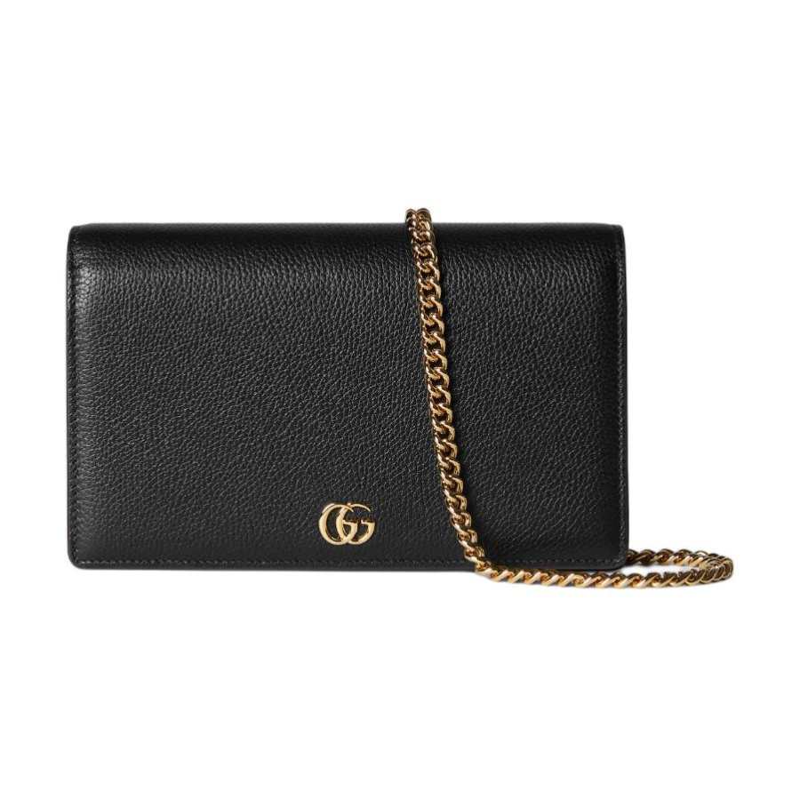 GUCCI Marmont Cow Leather Shoulder Bag Women's Black