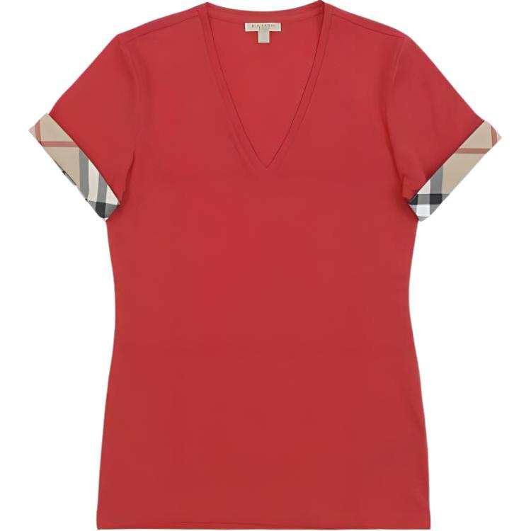 Burberry T Shirts Women's Red V Neck Moderate Other
