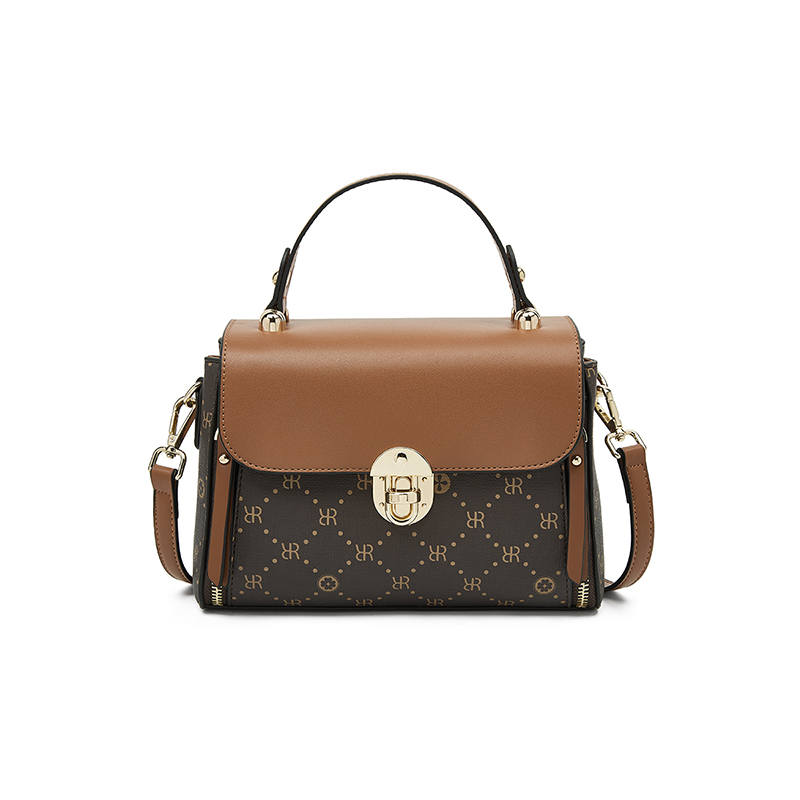 LAORENTOU Synthetic Leather Handbag Women's Coffee/Ecru