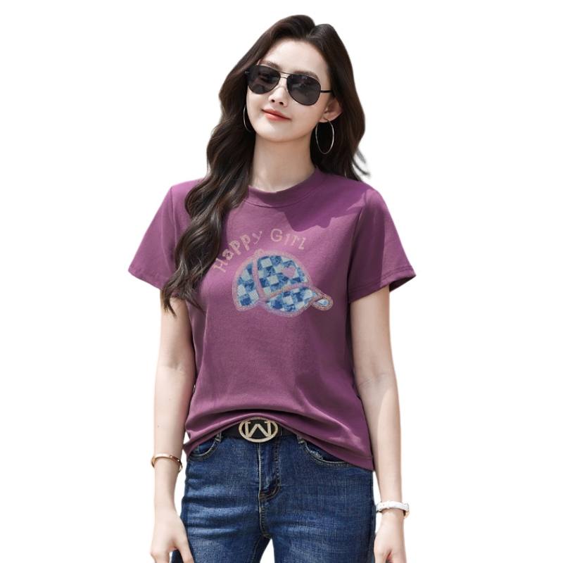 SIXUSICHOU T Shirts Women's Crew Neck Moderate Straight Fit