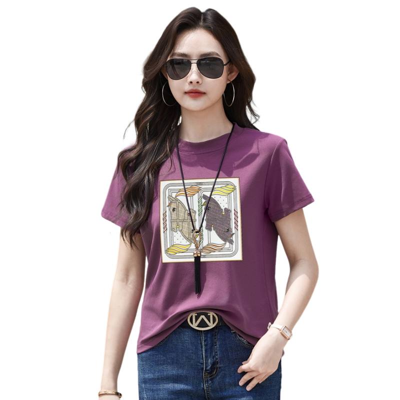 SIXUSICHOU T Shirts Women's Crew Neck Moderate Straight Fit
