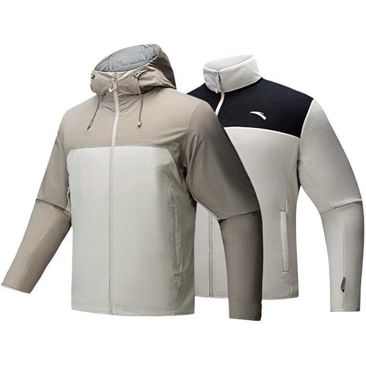 Anta Waterproof, Windproof, Breathable, And Abrasion Resistant Windbreaker Jacket Men's Wheat Grain Gray/Oak Khaki