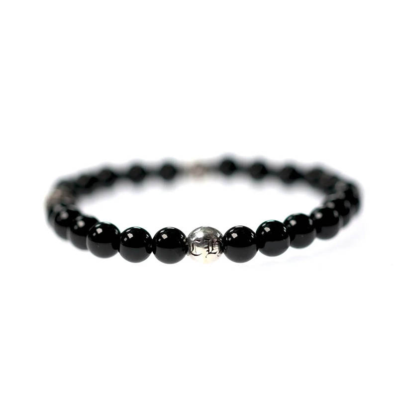Chrome Hearts 925 Sterling Silver Obsidian Beaded Bracelets Unisex Black
