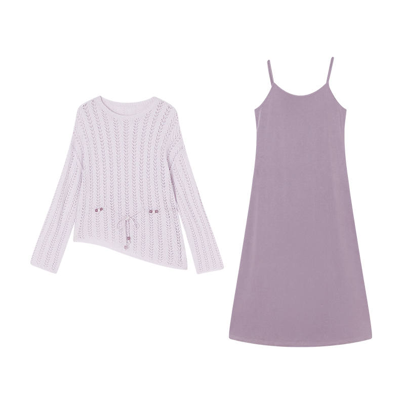 XIANGYING Two Piece Skirt Sets Women's Crew Neck Moderate Mid Length