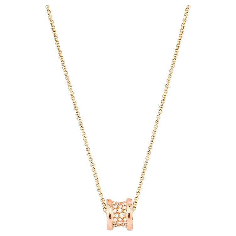BVLGARI B.Zero1 Series Full Rhinestones Diamond Necklaces Unisex Rose Gold