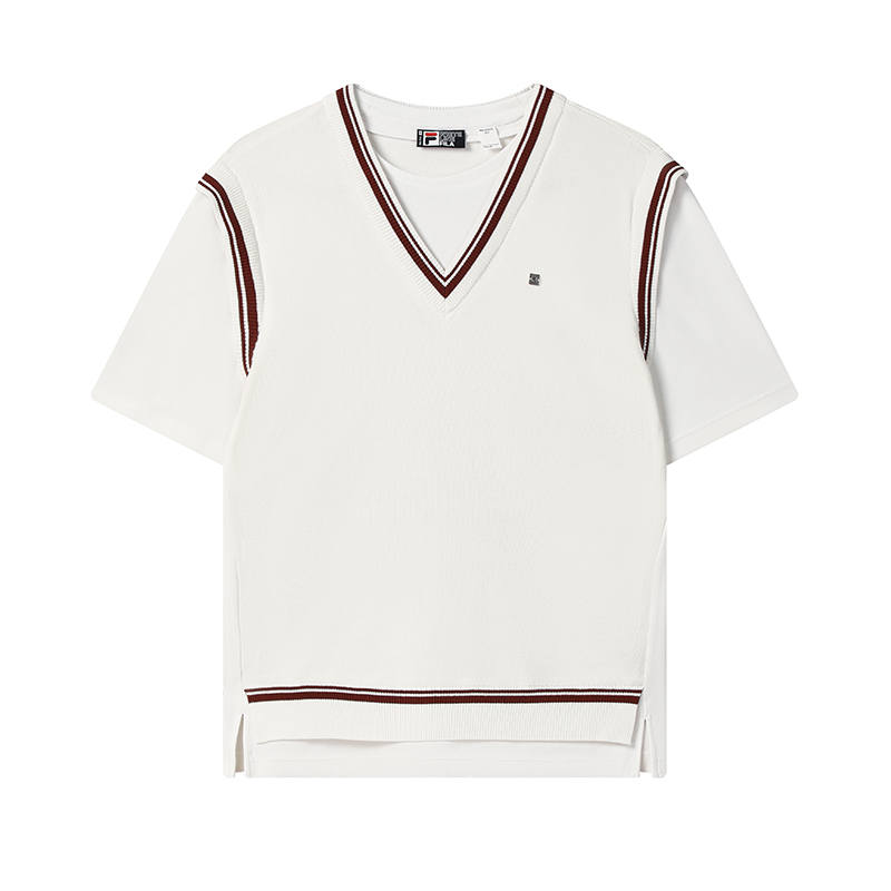 FILA WHITE T Shirts Women's Cloud White Crew Neck Moderate Mock Two Piece