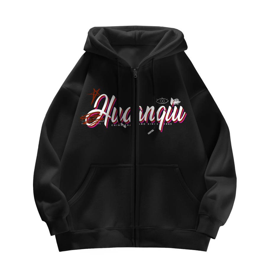 HUANQIU Sweatshirts Unisex Hooded Moderate Cardigan