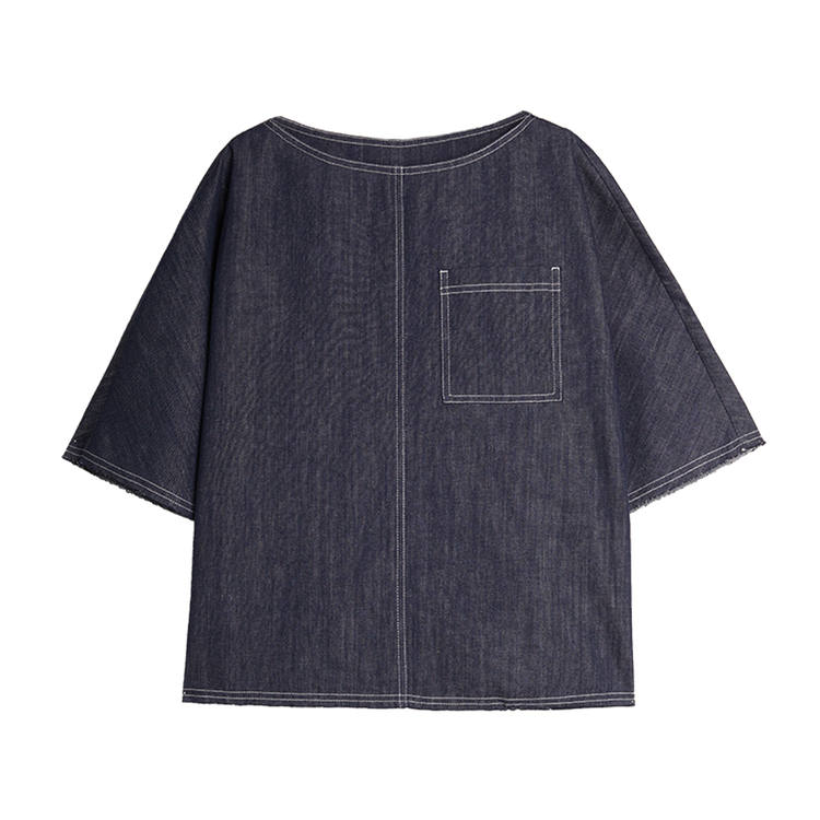 ELLE T Shirts Women's Denim Blue Crew Neck Thin Straight Fit