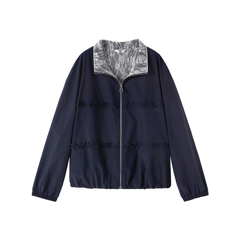 XIANGYING Trench Coats Women's Navy Blue Lapel Moderate Other