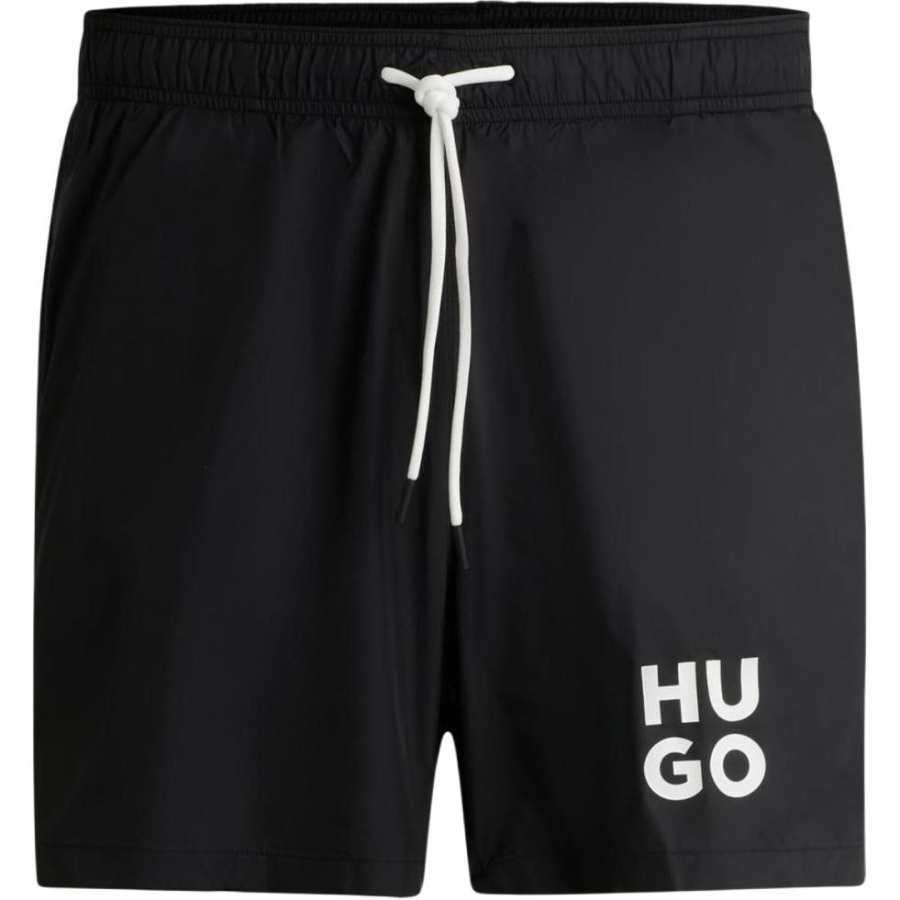HUGO BOSS Quick Dry Swim Shorts With Stacked Logo Print Beach Shorts Men's Black