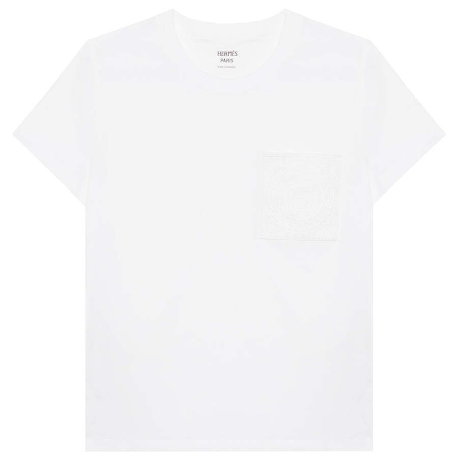 HERMES T Shirts Women's White Crew Neck Moderate Straight Fit