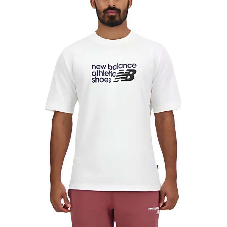 New Balance New Balance T Shirts Men's White Crew Neck Moderate Straight Fit