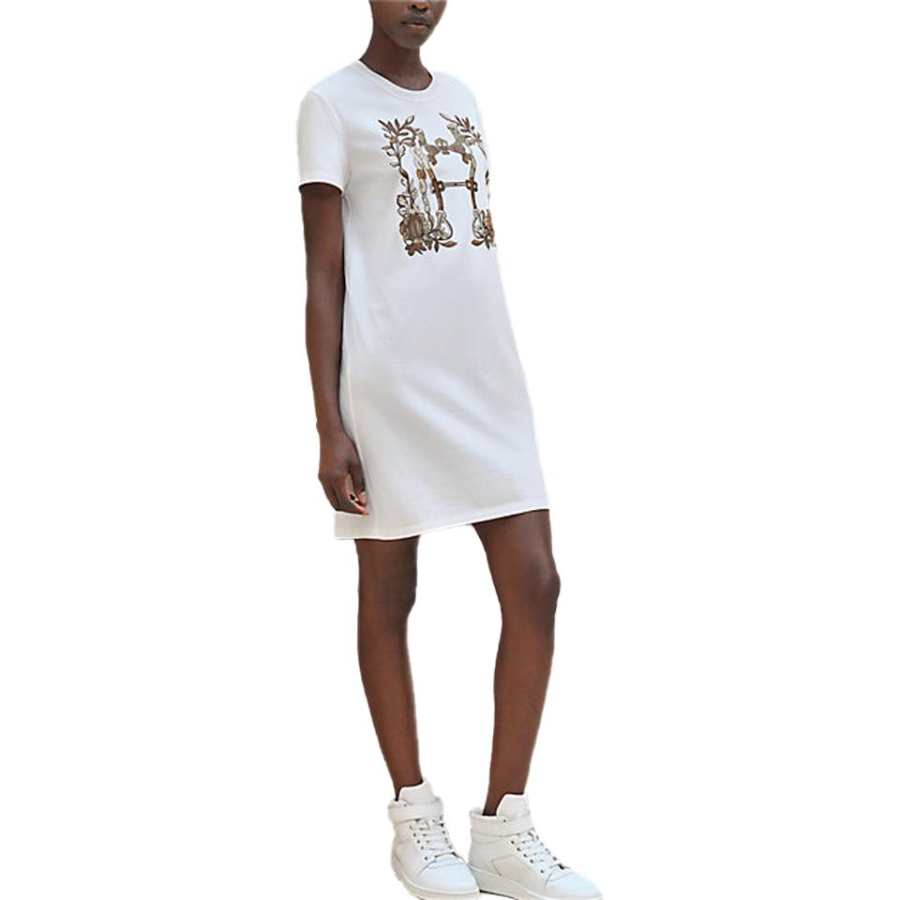 HERMES Short Sleeved Dress Women's White