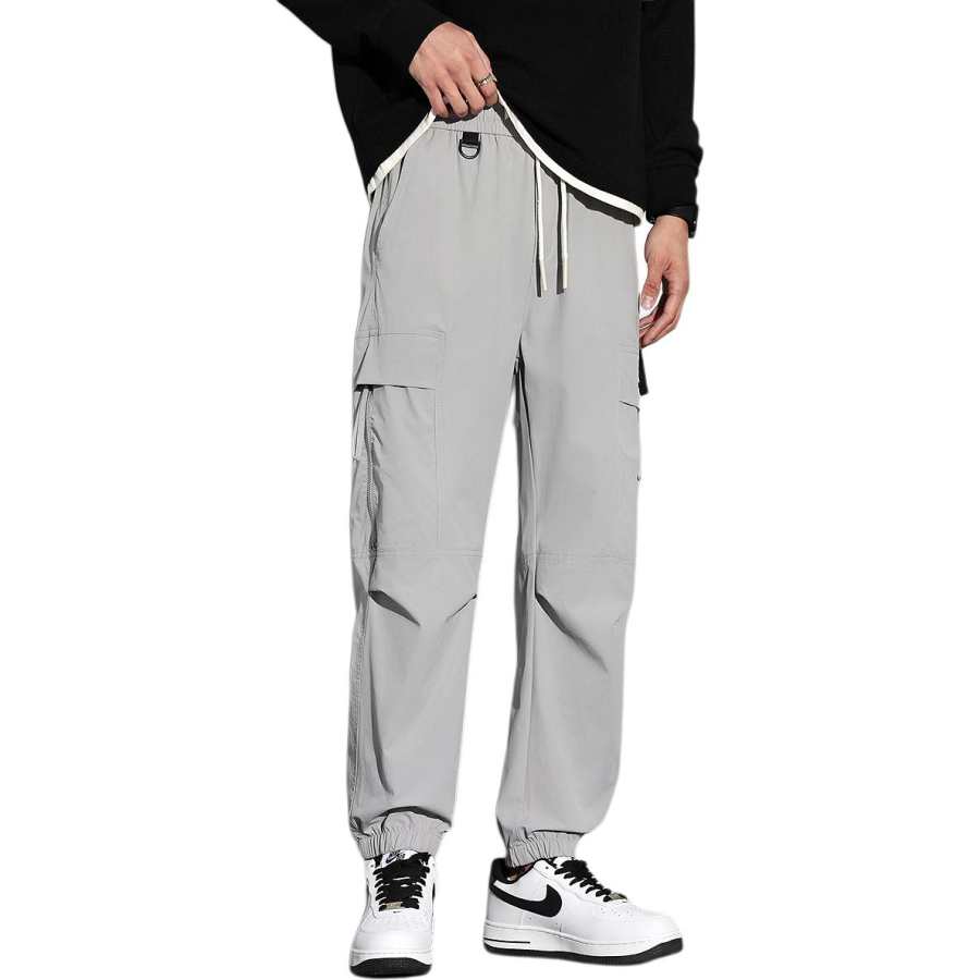 Tonlion Casual Pants Men's Moderate Cuffed Pants