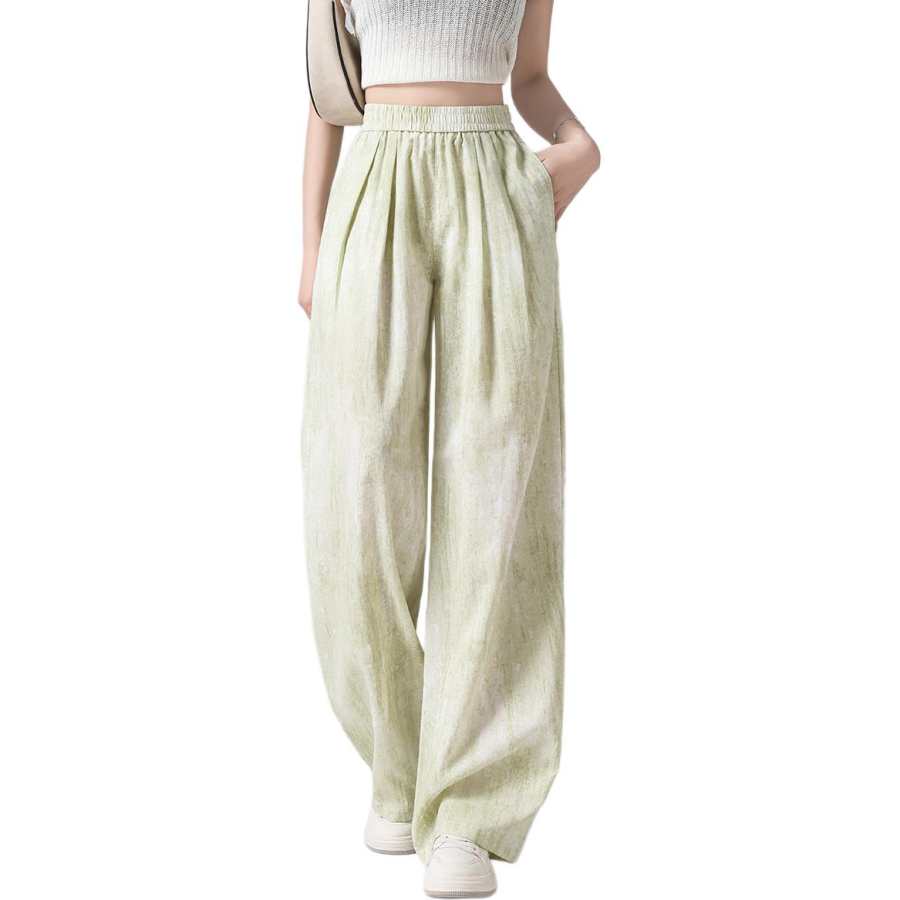 BALENO Tie Dye Wide Leg Pants Chinese Style Textured Elastic Waistband Thin Pants High Rise Loose Fit Thin Casual Pants