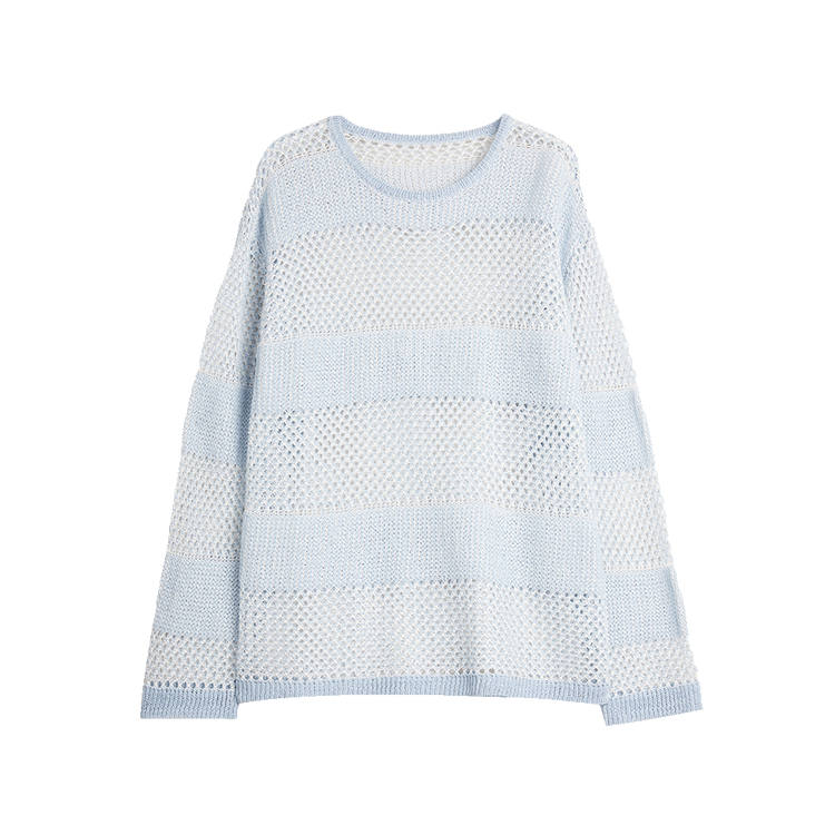 ELLE Knitwear Women's Blue Crew Neck Moderate