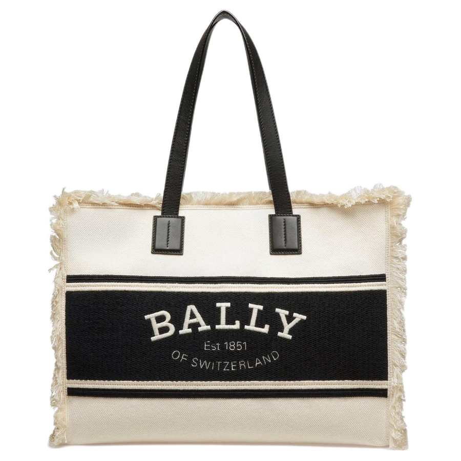 BALLY Canvas With Leather Tote Bag, Shopping Bag, Handbag, Shoulder Bag Women's Beige & Black