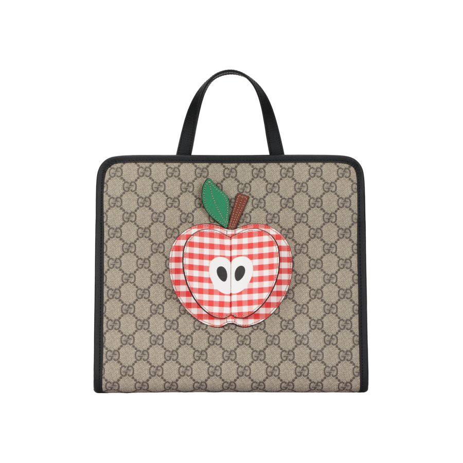 GUCCI Supreme Canvas Tote Bag, Shopping Bag, Handbag, Kids' Bag Kids' Ebony/Red