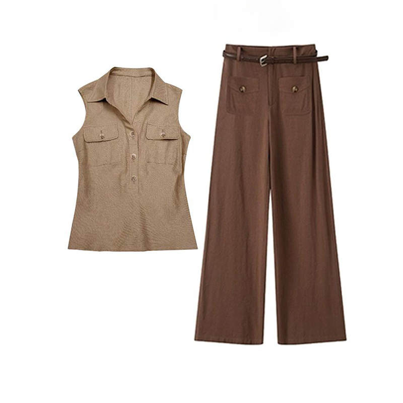 MARIE·COCO Casual Suits Women's Tank Top+Pants Polo Collar Moderate Short