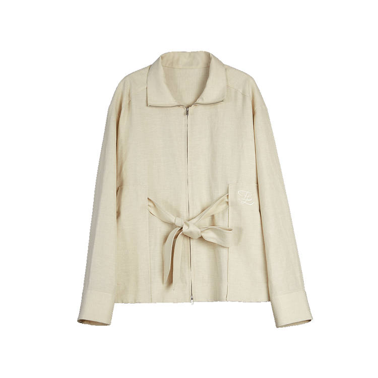ELLE Cropped Coats Women's Khaki Stand Collar Moderate