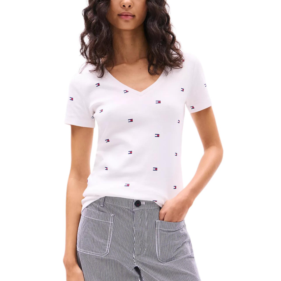 Tommy Hilfiger T Shirts Women's Natural V Neck