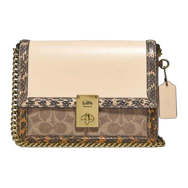 COACH Hutton Coated Canvas With Calfskin And Snake Skin Shoulder Bag, Crossbody Bag Small Women's