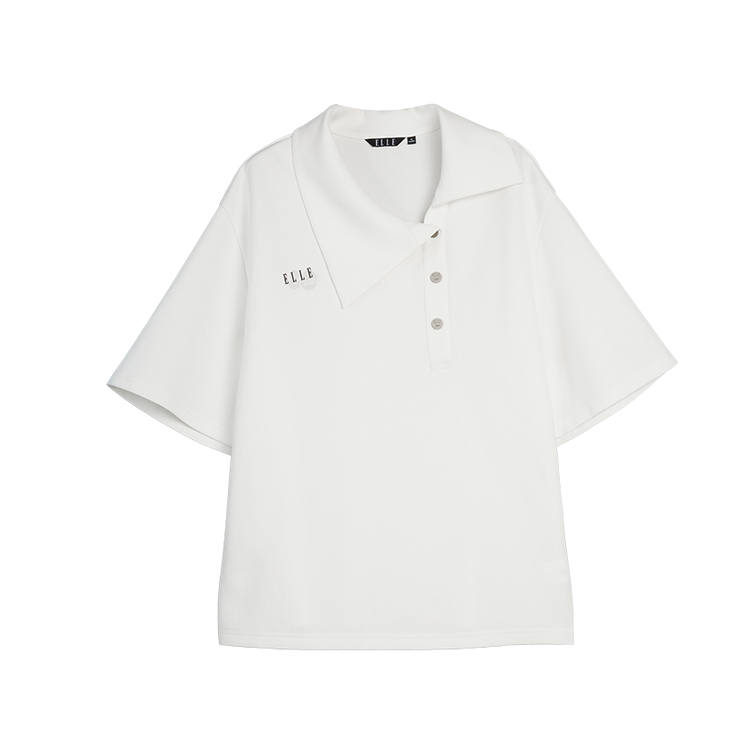 ELLE T Shirts Women's Ecru Lapel Moderate Straight Fit