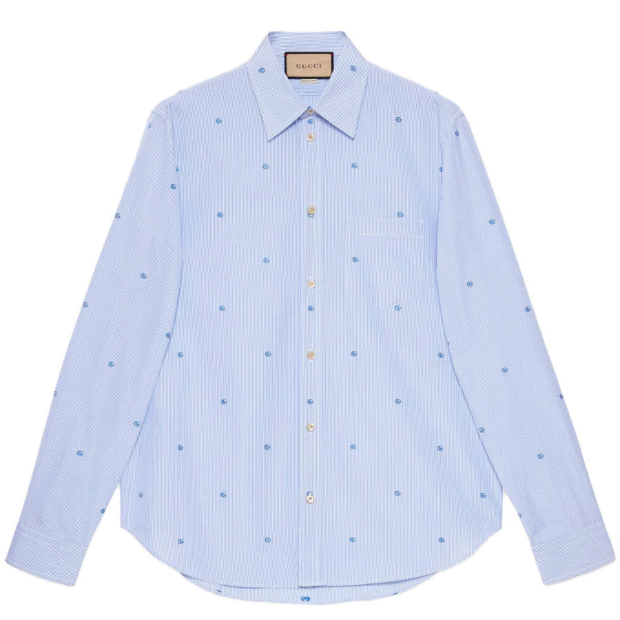 GUCCI striped logo-embroidered cotton shirt